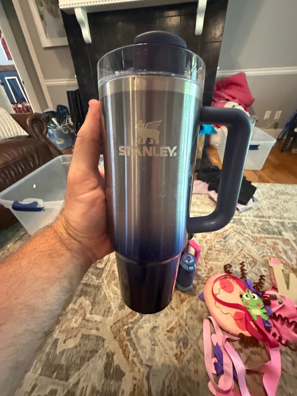 Stanley 30 oz Tumbler Quencher Navy Blue Gradient Handle Clear Lid Used